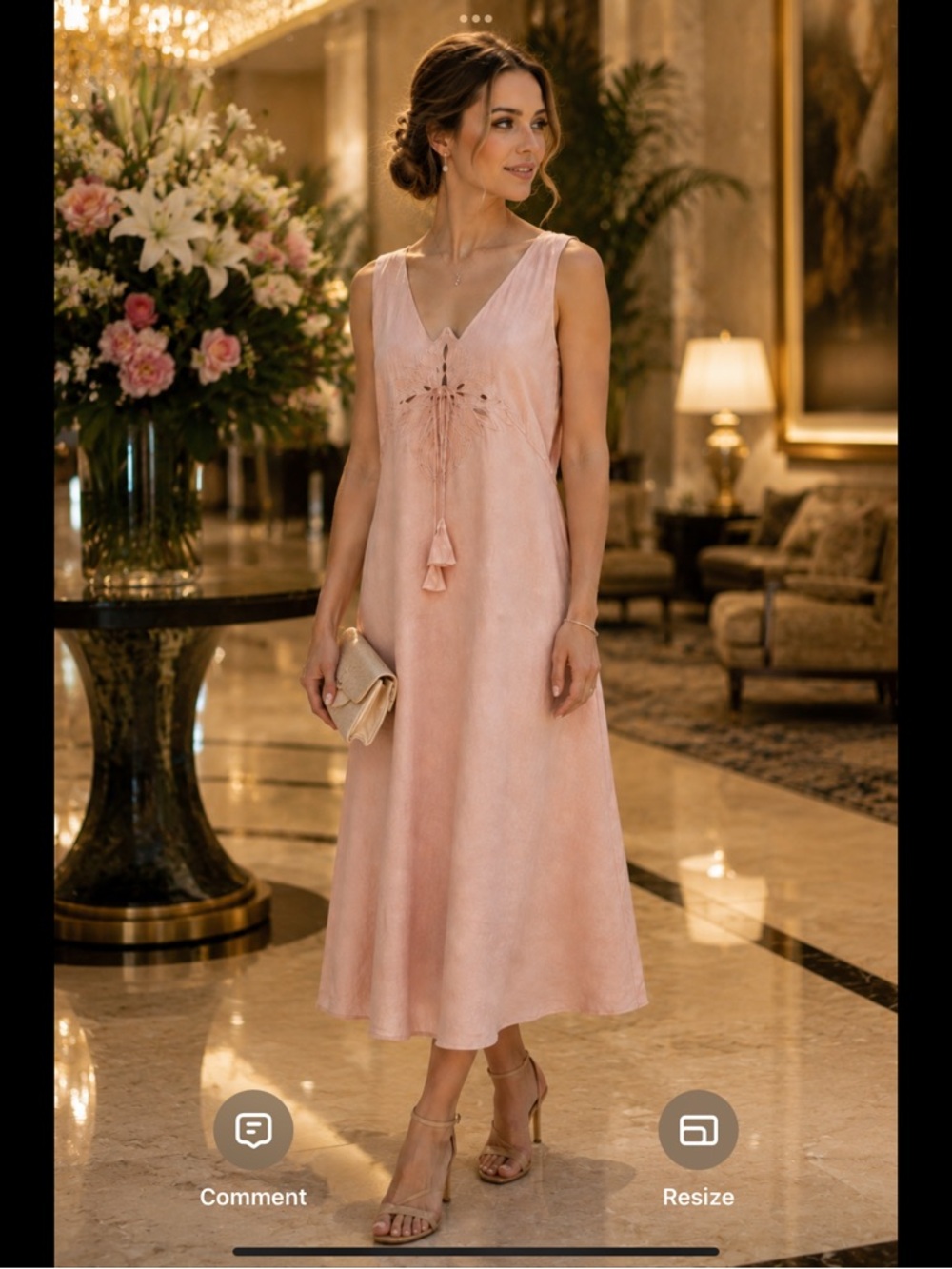 Adrianna Papell Woman 18W Blush Pink Linen Blend Embroidered Midi Dress Plus - Picture 10 of 16